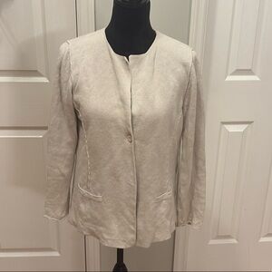 NWOT Eileen Fisher Cotton Single Button Knit Jacket Bone- Size Medium Petite